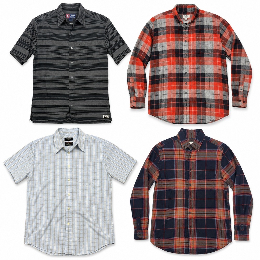 Mixed Brands Lot of 4 Men's S Button-Down Shirts Chaps Ralph Lauren Plaid Black